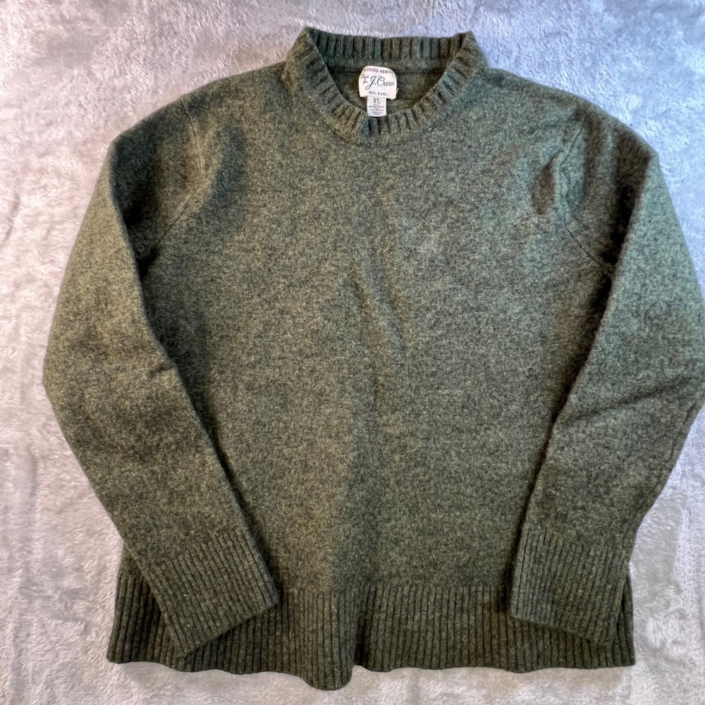 J. Crew Rugged Merino Wool Blend‎ Mock Neck Sweater XL Green